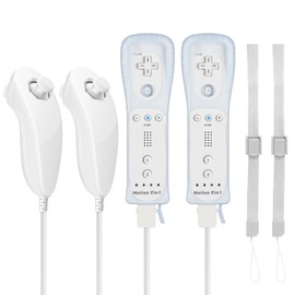 2 Pack FISUPER Remote Controller with Motion Plus for Wii/WII U, 2 in 1 Remote with Nunchuck Controller Compatible with Wii Wii U Console (White)