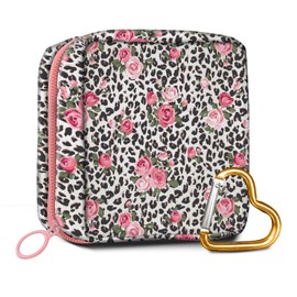 ADQWIOVL Travel Makeup Bag, Cute Cosmetic Bag Toiletry Bag for Women, Mini Make Up Pouches, Purse Cosmetic Organizer, Cute Rose Leopard, Cute
