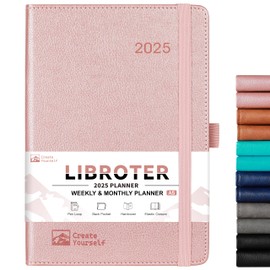 2025 Planner - Planner 2025, 2025 Planner Weekly and Monthly, Jan. 2025 - Dec. 2025, 5.7'' x 8.4'', Thick Paper, Leather Cover, Pen Holder, Back Pocket, Perfect Daily Organizer - Rose Gold