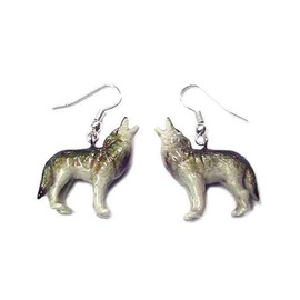 Little Critterz Jewelry - Gray Wolf Animal - Porcelain Earrings Jewelry