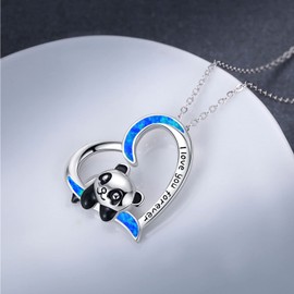 JUSTKIDSTOY Panda Necklace 925 Sterling Silver I Love You Forever Cute Animal Opal Pendant Necklace Jewelry Birthday Gifts for Women