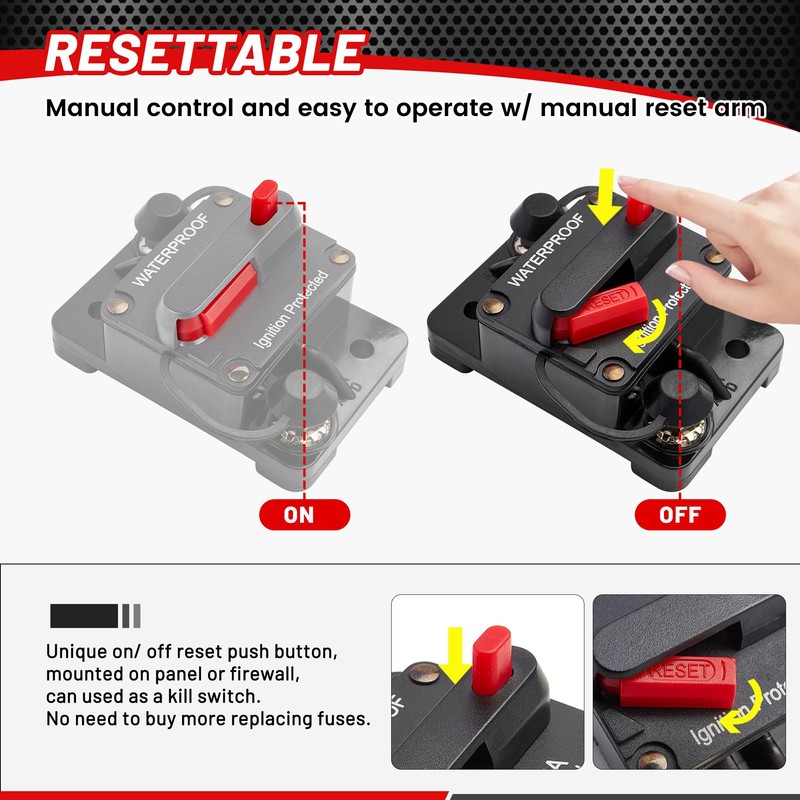 RED WOLF 4 Pack 100Amp Circuit Breaker Manual Reset Switch