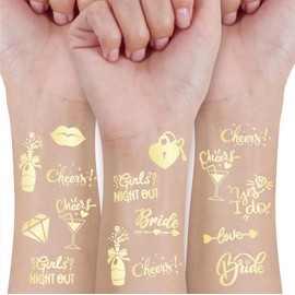 Wedding Cheers Bachelorette Temporary Tattoos For Women Men Adults, Gold Metallic Tattoos Girls Bachelor Party Favor Supplies Decoration, Bridesmaid Team Bride Tribe,80+ PCS