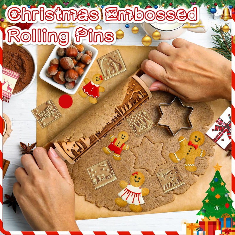 Christmas Rolling Pin Wooden Rolling Pin Rolling Pin Baking Accessories