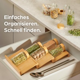 Praknu Spice Rack Drawer Organiser Wood FSC® - For 24 Spice Jars (19 x 13 x 3 cm) - With Non-Slip Mat - 6 Levels - Spice Organiser Drawer