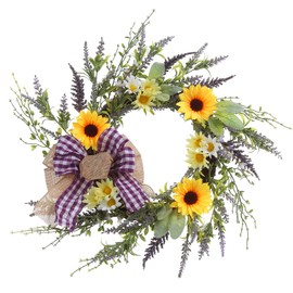 Gyabnw Artificial Spring Summer Wreath - Front Door Lavender Daisy Floral Wreath, Ideal for Home Wedding Decor, Seasonal Spring Wreath.
