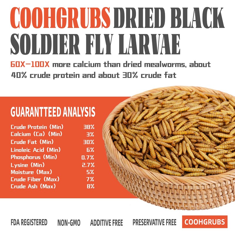 COOHGRUBS Dried Black Soldier Fly Larvae for Chickens, High-Calcium 85X