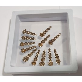 12 Bindi Box Long Crystal Bindis Bridal face Jewels Forehead Tika (With Extra Crystal Stones) | wedding makeup party event body art temporary tattoo Indian Bindi for women (Golden)