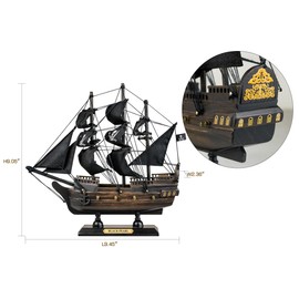 SAILINGSTORY Wooden Pirate Ship Model Black Pearl Sailing Ship Decor 10"