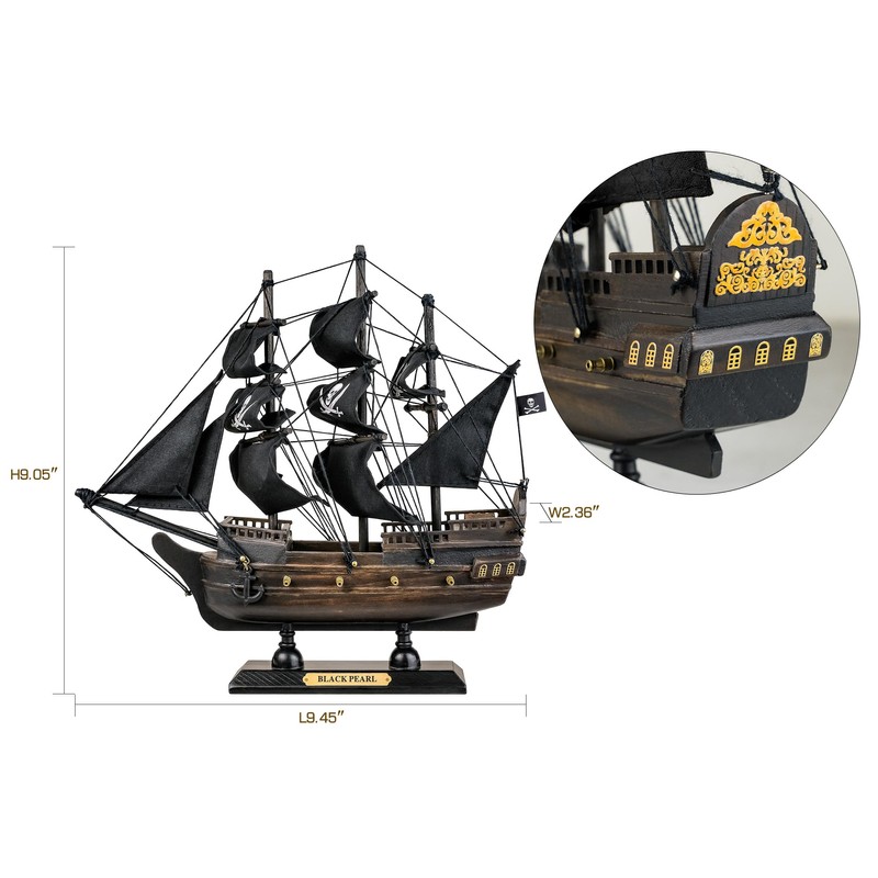 SAILINGSTORY Wooden Pirate Ship Model Black Pearl Sailing Ship Decor