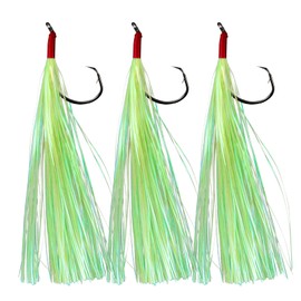Dr.Fish 10 Pack Teaser Hooks for Hi/Lo Rig Fluke Flounder Rig Sea Bass Rig Octopus Circle Hooks Replacement Hook Saltwater Fishing Hooks Surf Fishing Striper Snapper Green 3/0