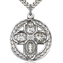 Heartland Store Men's Sterling Silver Circular 4 Way Cross Pendant + 24 Inch Endless Rhodium Plated Chain| USA Made
