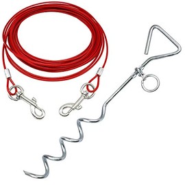 Bunty 16" Heavy Duty Dog Stake & 10ft. Dog Tie Out Cable - 360° Spiral Dog Lead Stake with Tangle-Free O-Ring - Dog Stake for Camping, Yard, Park - Small, Medium, Large Dogs - Red
