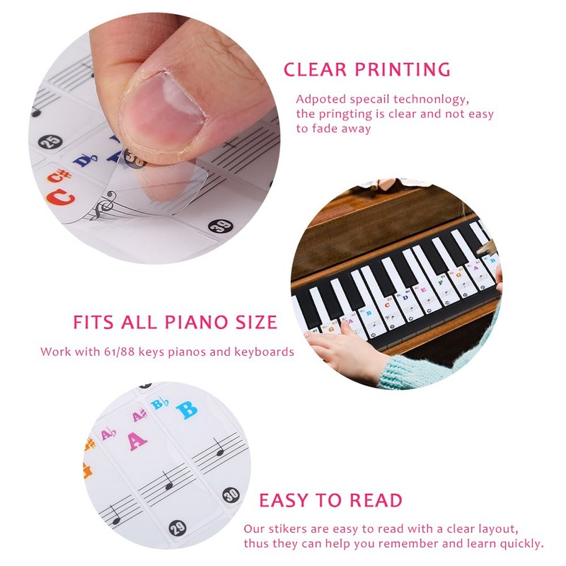 Pegatina de piano, removible, transparente, para teclado de piano 61/88