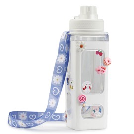 NEWSTYP Kawaii Bear Pastel Water Bottle With 3D Sticker 700ml Plastic Travel Tea Juice Milk Portable Cute Shaker Drink Bottle Gift (White)