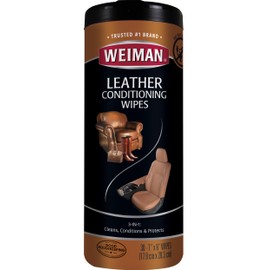 Weiman Leather Cleaner & Conditioner Wipes With UV Protection, Prevent Cracking Or Fading Of Leather Couches, Car Seats, Shoes, Purses - 30 ct
