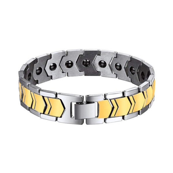 bandmax Magnetic Bracelet 316L Stainless Steel/18k Gold Plated Men's Health Fashion Jewellery Magnetic Therapy Bracelet Adjustable Bracelet with Removal Tool, Stainless Steel