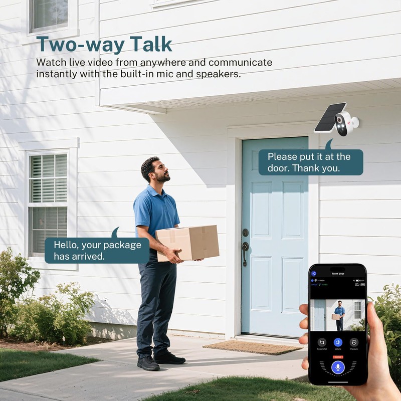 1080p Wireless Security Camera with Solar Panel, 2.4GHz Wi-Fi, Color