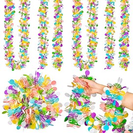 Whaline 4 guirnaldas de oropel de Pascua de 26 pies con confeti para colgar en primavera, decoración para puerta de vacaciones, árbol, repisa, ventana, suministros de fiesta al aire libre