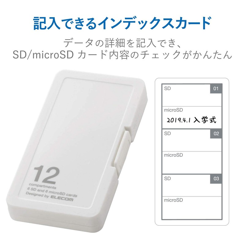 エレコム メモリカードケース SD ケース プラスチック SD6枚 + microSD6枚収納 ホワイト CMC-SDCPP12WH