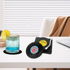 Shennvng Vinyl Record Coasters for Drinks with Record Player Holder, 6 Pcs Retro and Legendary Coasters Set, Funny Coasters for Music Lovers, Housewarming Hostess Gifts, Birthday (Retro)