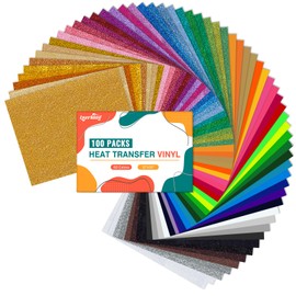 Lzerking Iron On Vinyl Htv Vinyl - Heat Transfer Vinyl Sheets for Cricut & Cameo 12" x 10" Bulk Vinyl Bundle 100 Packs for T-Shirts, Bags, Socks, Pillow(60 Assorted Colors)