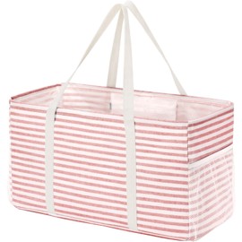 Lifewit Extra Large Tote Bag, Reusable Grocery Bags with Metal Wire Frame and Handles, Standing Utility Foldable Shopping Bags for Storage, Picnics, Beach, Pool, Laundry, Car, Camping, 1 Pack, Pink