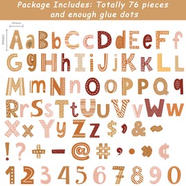 76 Pcs Letters Combo Pack Boho Rainbow Classroom Alphabet Letters Numbers Punctuation & Symbol Mini Cutouts Alphabet Card for Bulletin Boards Display Board Decor