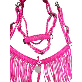 small Pony or miniature horse hot pink fringe pony tack set with bitless bridle