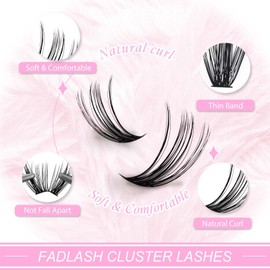FADLASH 40D Cluster Lashes Kit D Curl Natural Lash Cluster Kit Eyelash Clusters with Thin Band DIY Tool for Self Application at Home (40D-0.07D, 12-18mm Kit)
