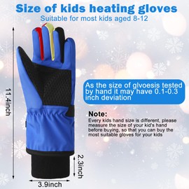 Lasnten Electric Heated Winter Gloves Kids Ski Gloves, Winter Gloves for Boys and Girls, Battery Powered Children Heating Electric Snow Mitten for Hiking, Skiing, Cycling, Running 8-12 Year (Blue)