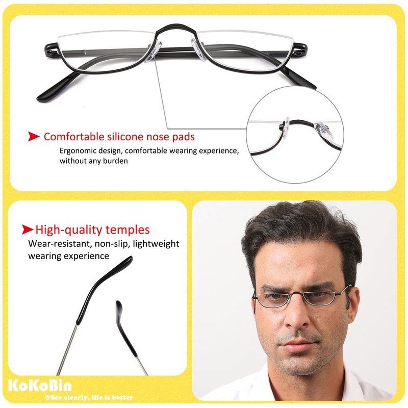 KoKoBin Half Reading Glasses - 2 Pairs Half Rim Metal