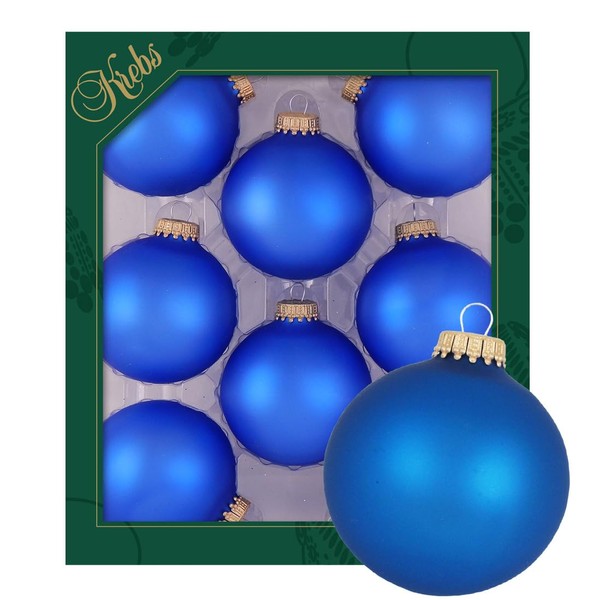 Krebs Glas Lauscha - Décoration de Noël / boules de Noël – Boîte de 8 boules en verre bleu mat d'une taille de 7 cm