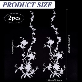 FINGERINSPIRE 2 Pcs Butterfly Flower Cloth Embroidery Appliques White Floral Iron on Patches Polyester Flower Vine Sew on Applique DIY Cloth Art Embroidered Decoration Patch for Dress Shirts Jean Bag
