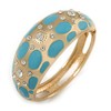 Statement Gold Tone Crystal with Blue Enamel Dots Oval Hinged