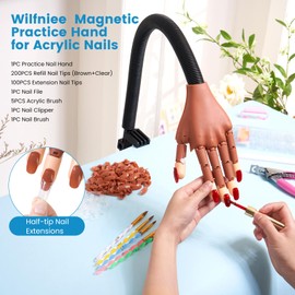Wilfniee Magnetic Practice Hand for Acrylic Nails: Flexible Fake Nail Training Hand Practice - Manicure Hand Practice Kit for Beginners