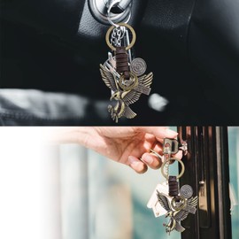 Create idea Vintage Eagle Keyring Leather Keyring Alloy Key Chain for Men Women Decorative Accessories, bronze