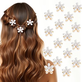 GEEHUA 16 Stück Mini Haarklammern mit Perlen, Blumen Haarklammern, süße Haarspangen, niedliche Ponynadeln, elegante Braut-Haarklammern für Frauen und Mädchen