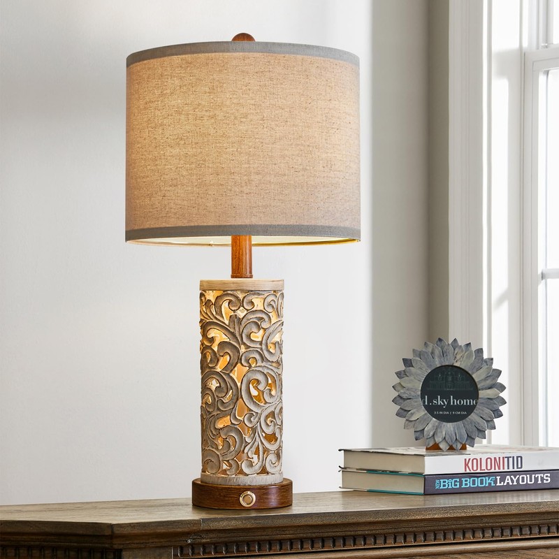 OYEARS 3-Way Dimmable 22'' USB A+C Touch Control Table Lamp