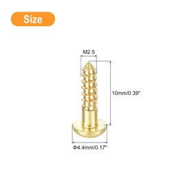 sourcing map Wood Screws M2.5 x 10mm Slotted Round Head Brass Self-Tapping Screw 20 Pcs