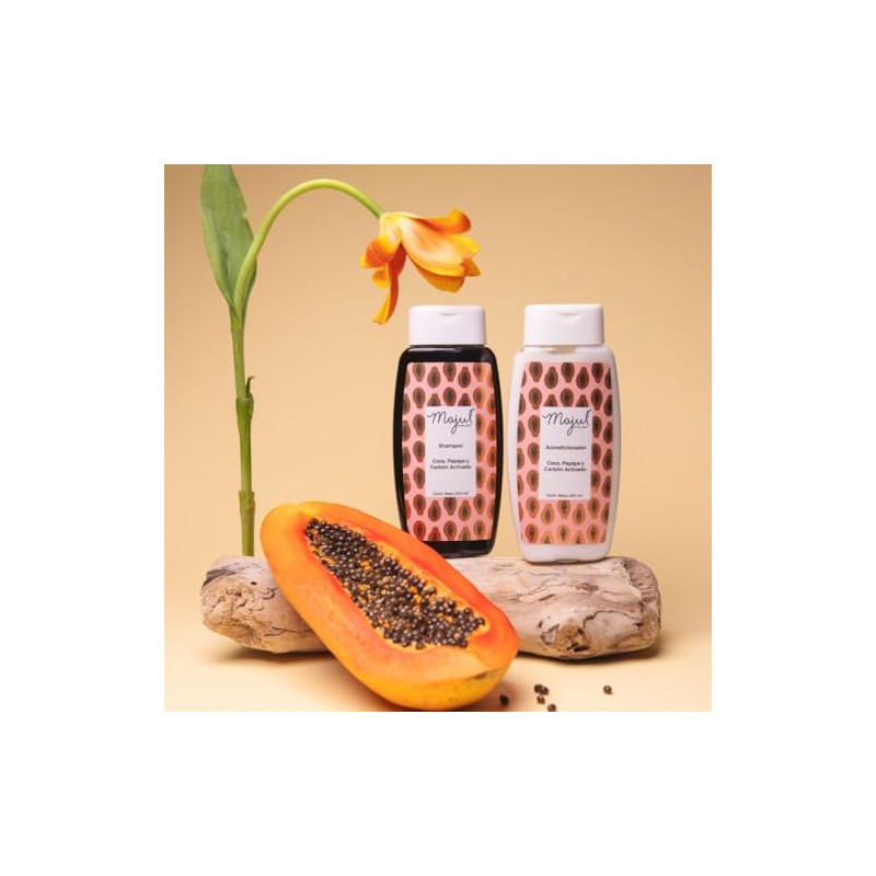 shampoo y acondicionador de papaya, coco y carbón activado, unisex,