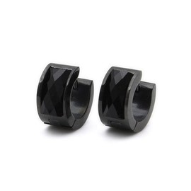 Oakky Jewelry Black Crystal Stainless Steel Studs Hoop Earrings