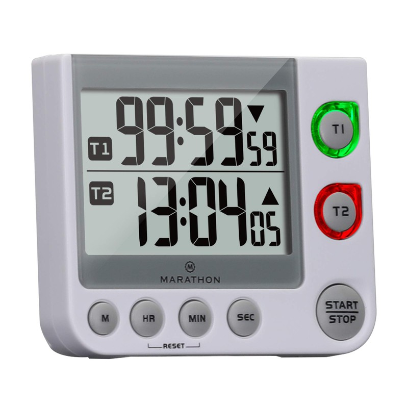 Marathon 100 Hour Dual Digital Timer, White - Large, Easy-to-Read