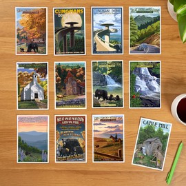 Lantern Press Smoky Mountain National Park, Tennessee - Postcard Set of 12 Different Original Hand Illustrated Postcards
