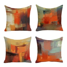 SCVBLJS Yellow and Orange red Cushion Geometric Throw Pillow Case Set Stripe Square Cushion Covers for Sofa Living Room Couch Bed Bedroom Home Decor Garden Couch pillowcase 45 x 45cm set of 4