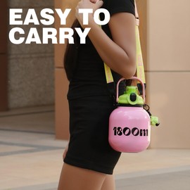 Sidagar 60 oz Big Water Bottle with Straw and Carry Handle, Pink Wide Mouth Vacuum Insulated Stainless Steel Bottles Easy Carry Tumbler for Women