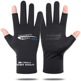 Emekon Men's Summer Gloves, Cycle Gloves, Cooling Gloves, UV Protection, Thin, Gloves, Summer, Driving, Sunscreen, Smartphone Operation, UV Protection, Anti-Slip, Fishing, Golf, Bicycle, Black, 2