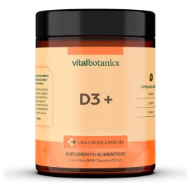 Vitamina D3 + con 200 capsulas de 500mg Suplemento a base de Vitamina D, Vitamina C, Raíz de Jengibre en polvo VitalBotanics Gluten Free