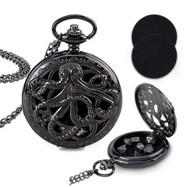 SUPERFINDINGS 1Pc Mini DND Dice Set Gunmetal Octopus Mechanical Pocket Locket Pendant Necklace With 7Pcs Dices Role Playing Game Board Accessories for Xmas Birthday Gifts