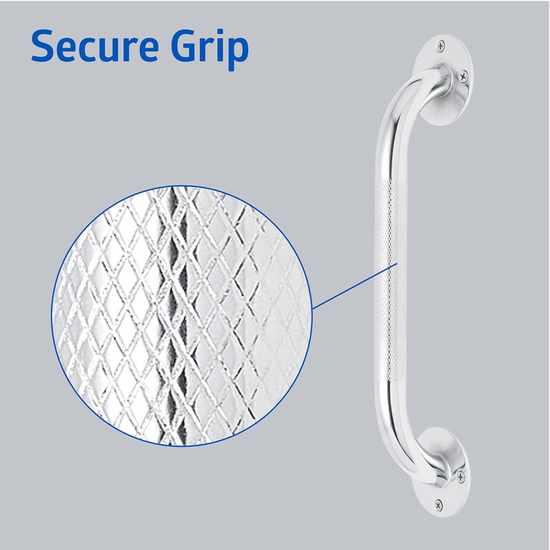 Medline Knurled Chrome 12” Grab Bar for Shower & Bathtub,